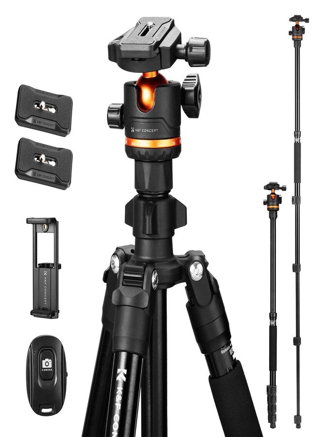 K&F Concept 75.6 inch/192cm Camera Tripod, Heavy Duty DSLR Tripods with 360 Degree Ball Head Load Capacity 8kg/17.6lbs, Detachable Monopod, Cellphone Clip for Smartphone O275A5+BH-36 - Image 1
